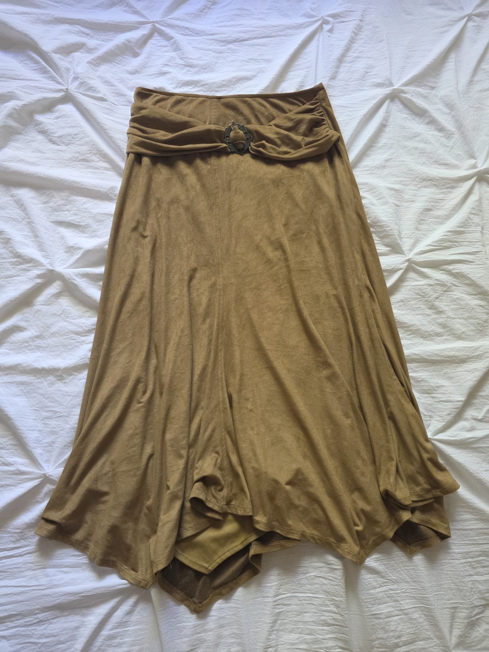 Vintage Joseph Ribkoff Mustard Brown Asymmetrical Handkerchief-Hem Skirt